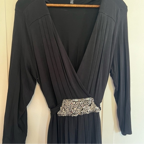 Nicole by Nicole Miller Black Dress with Beaded Front Detail | Size Large | - Picture 6 of 11